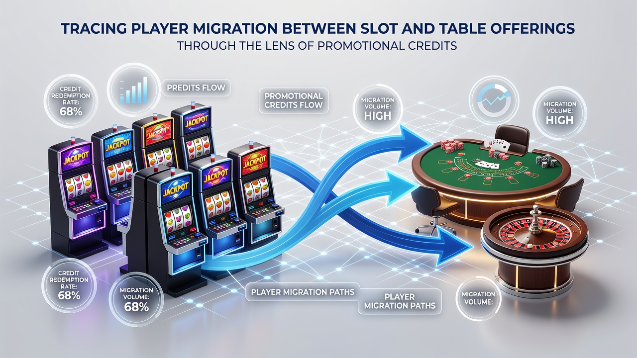 Chart displaying session volume changes between slots and table games following promotional credit redemptions in 2026
