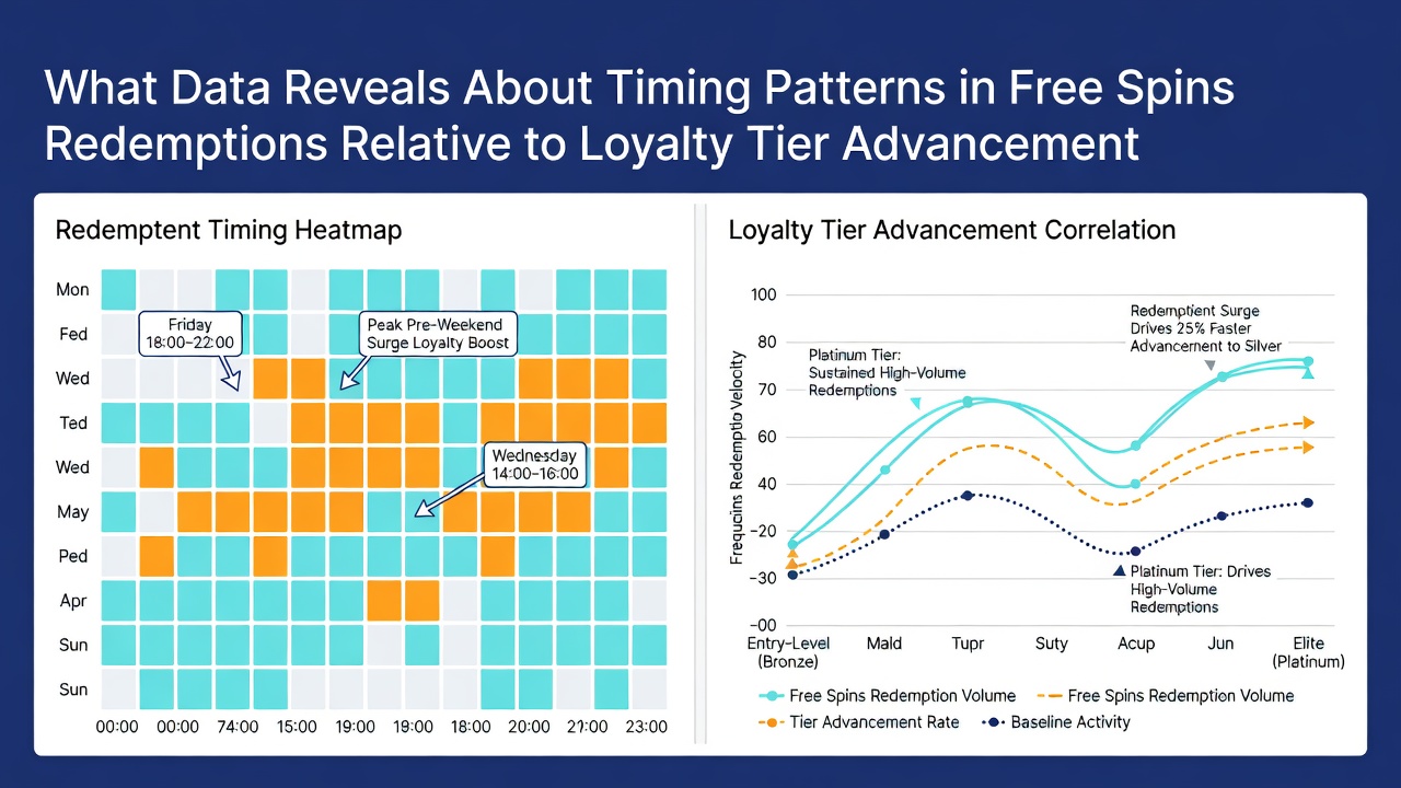 Analytics dashboard displaying graphs of free spins redemptions timed against loyalty tier progression markers